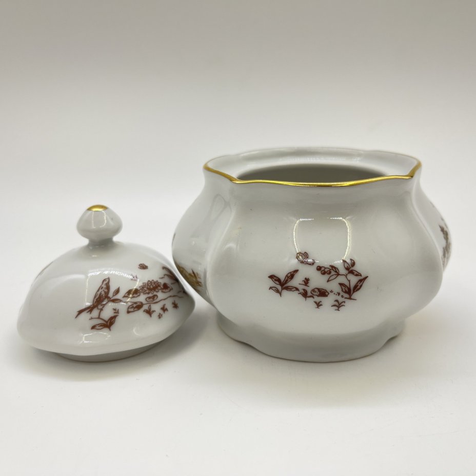 Горчичница, украшенная изображением пейзажа, фарфор, деколь, Bohemia (Neurohlau), Чехословакия, 1980-1990 гг.