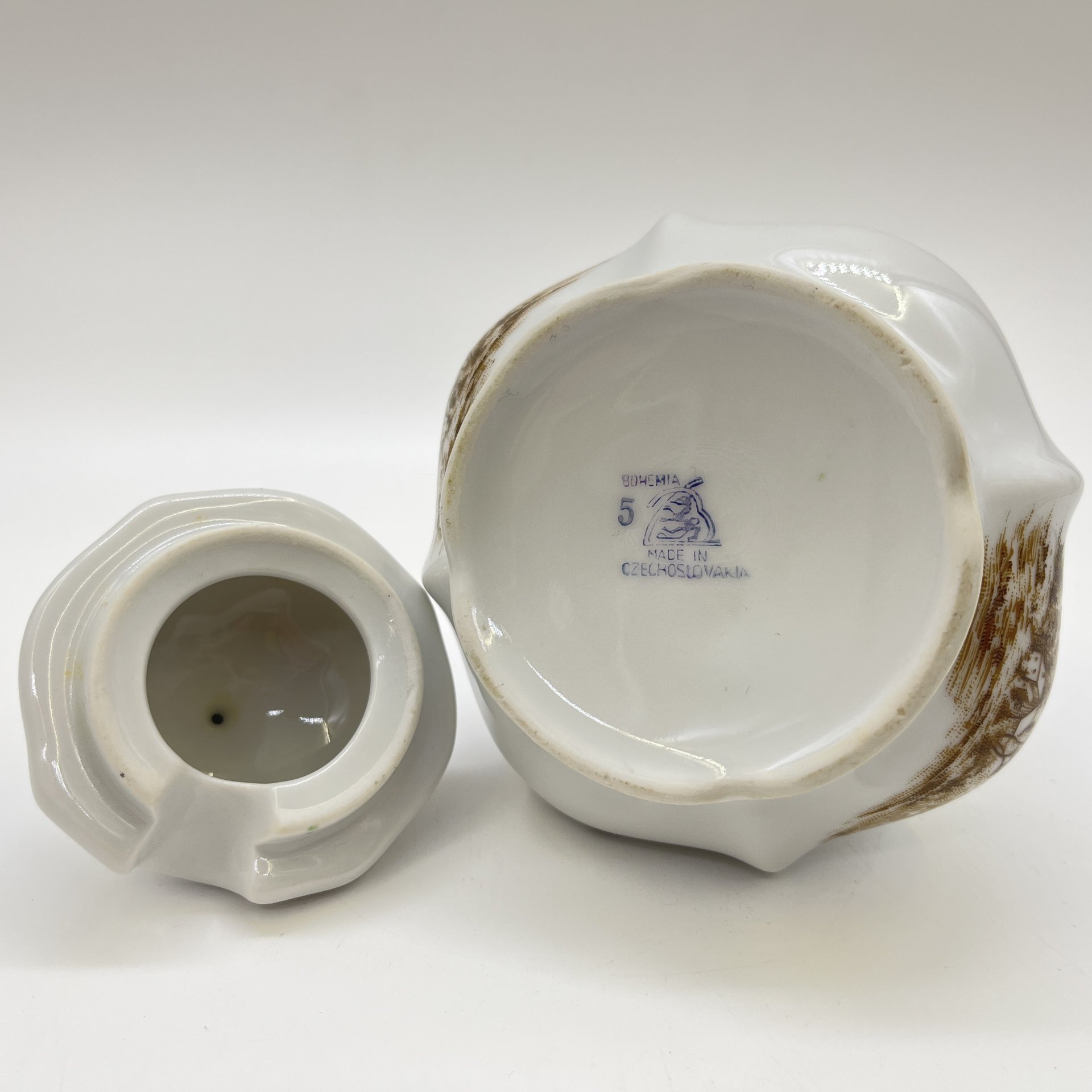 Горчичница, украшенная изображением пейзажа, фарфор, деколь, Bohemia (Neurohlau), Чехословакия, 1980-1990 гг.