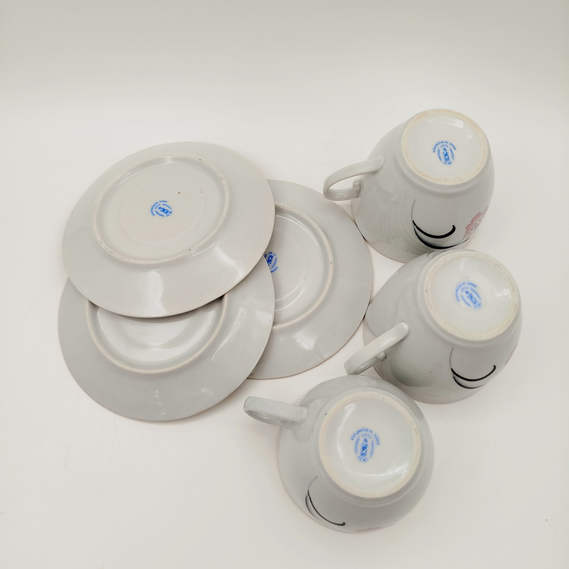 Набор из 3-х чайных пар с цветочным декором, фарфор, деколь, золочение, Cluj-Napoca Porcelain, Румыния, 1970-1990 гг.