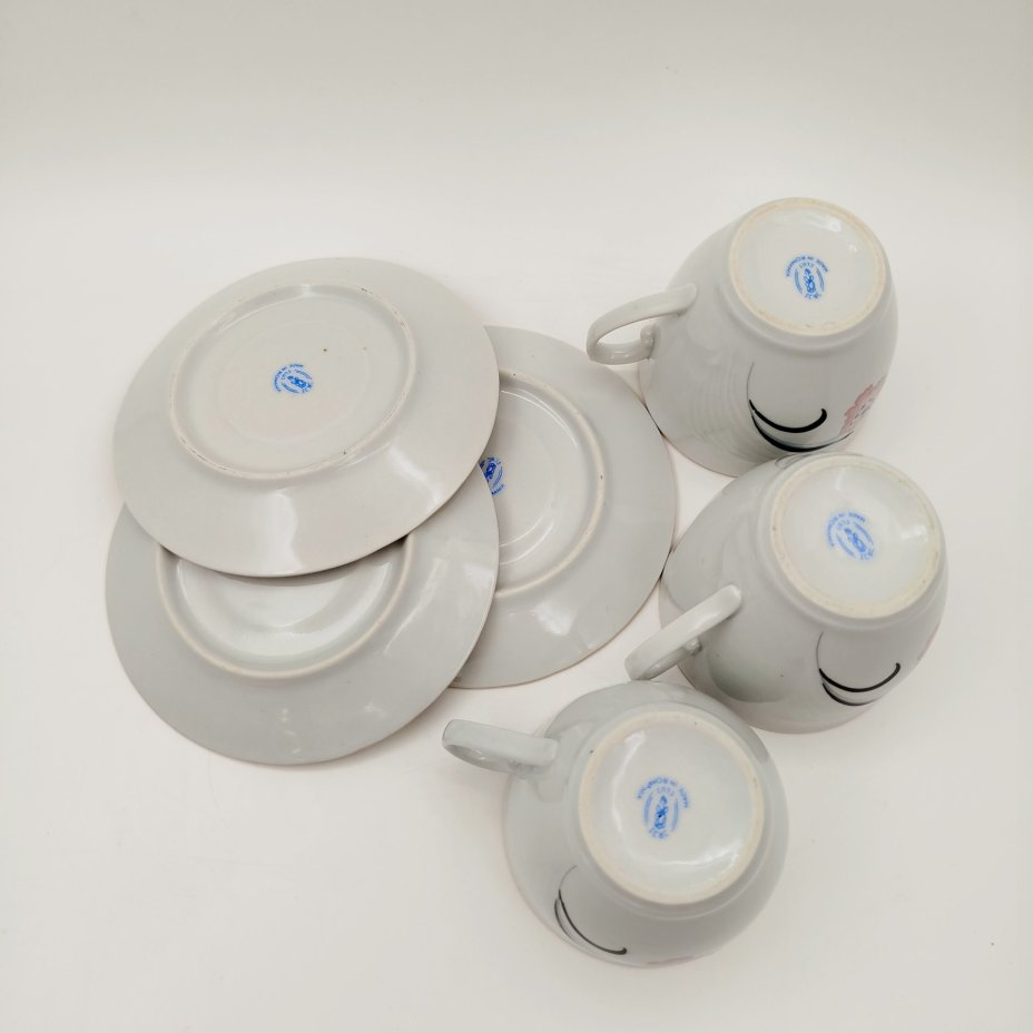 Набор из 3-х чайных пар с цветочным декором, фарфор, деколь, золочение, Cluj-Napoca Porcelain, Румыния, 1970-1990 гг.