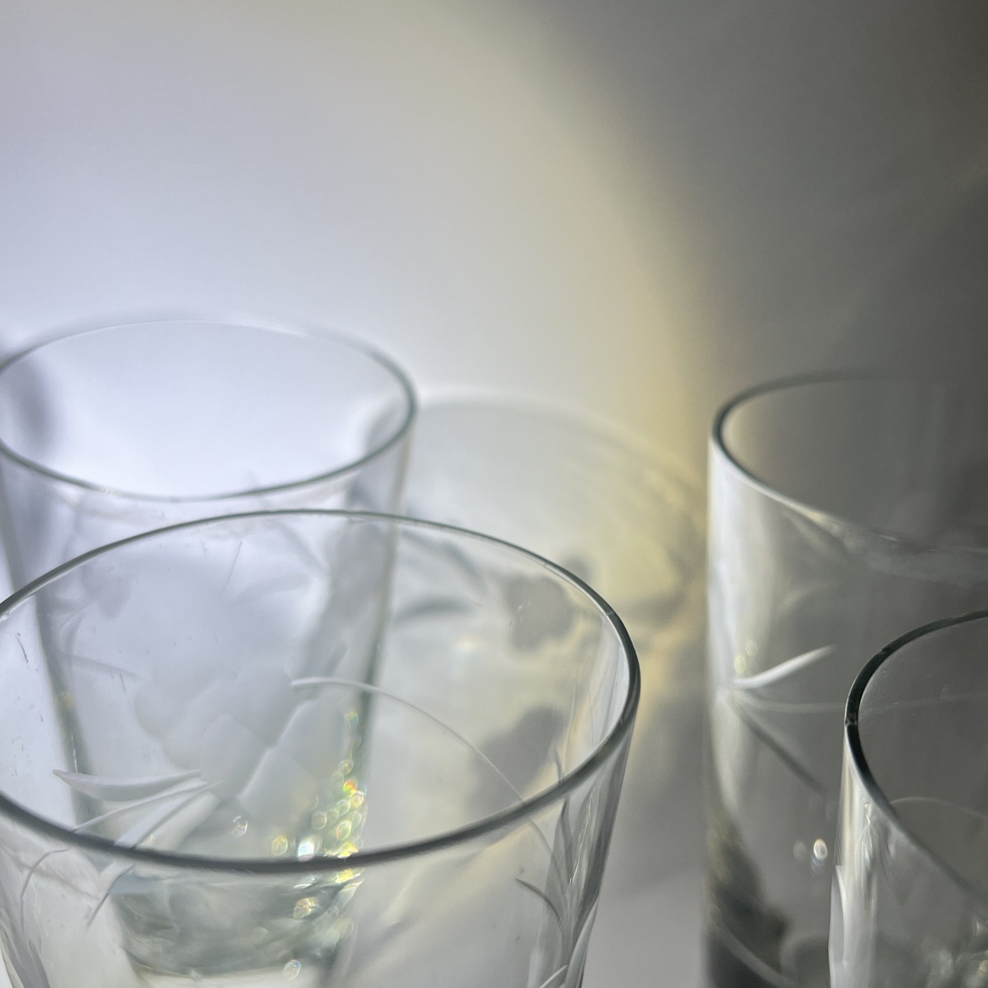 Набор из 4 стопок с резным растительным декором, стекло, алмазная грань, Россия, 1990-2010 гг.