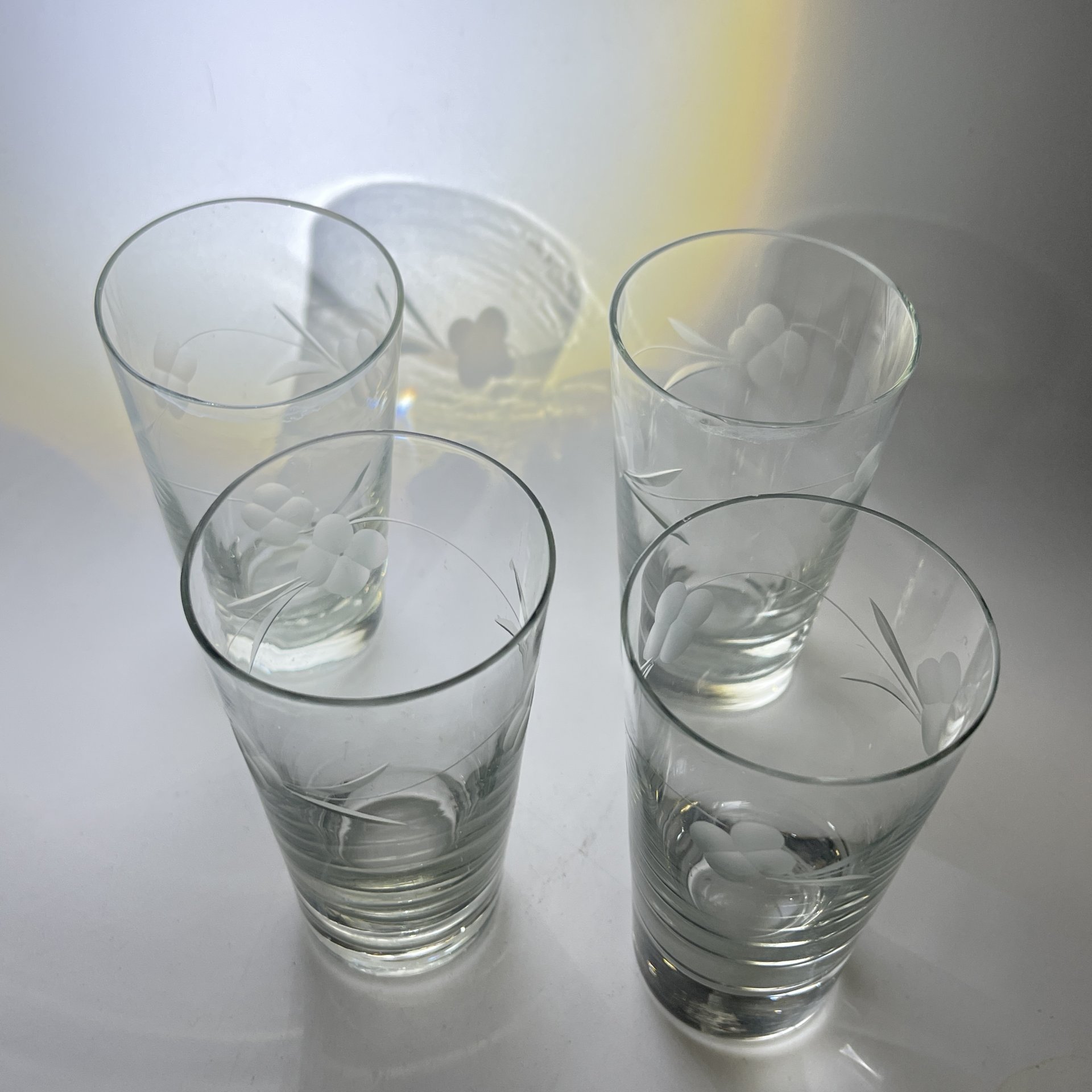 Набор из 4 стопок с резным растительным декором, стекло, алмазная грань, Россия, 1990-2010 гг.