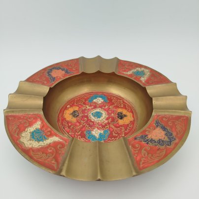 Пепельница с растительным декором в восточном стиле, латунь, эмали, Индия, 1970-1990 гг.