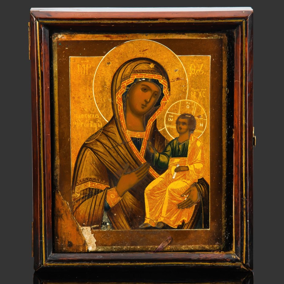 Икона "Пресвятая Богородица Иверская" ("Вратарница") в окладе, дерево, темпера, Российская империя, 1850-1900 гг.