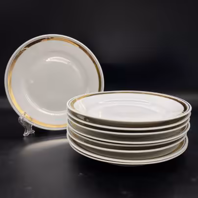 Набор из 9 пирожковых тарелок с золотым ободком, фарфор, Фабрика "Colditz Porcelain Factory", ГДР, 1960-1990 гг., Colditz (Кольдиц)