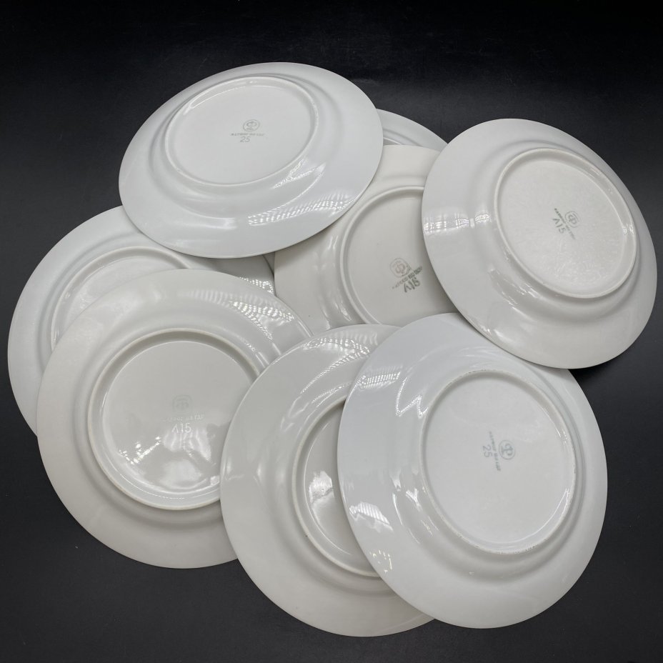 Набор из 9 пирожковых тарелок с золотым ободком, фарфор, Фабрика "Colditz Porcelain Factory", ГДР, 1960-1990 гг., Colditz (Кольдиц)