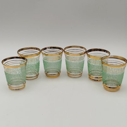 Набор из 6-ти стопок для крепких напитков, стекло, золочение, Завод «Красный Гигант», СССР, 1960-1980 гг.