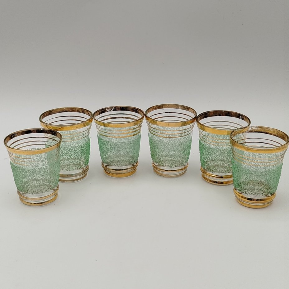 Набор из 6-ти стопок для крепких напитков, стекло, золочение, Завод «Красный Гигант», СССР, 1960-1980 гг.