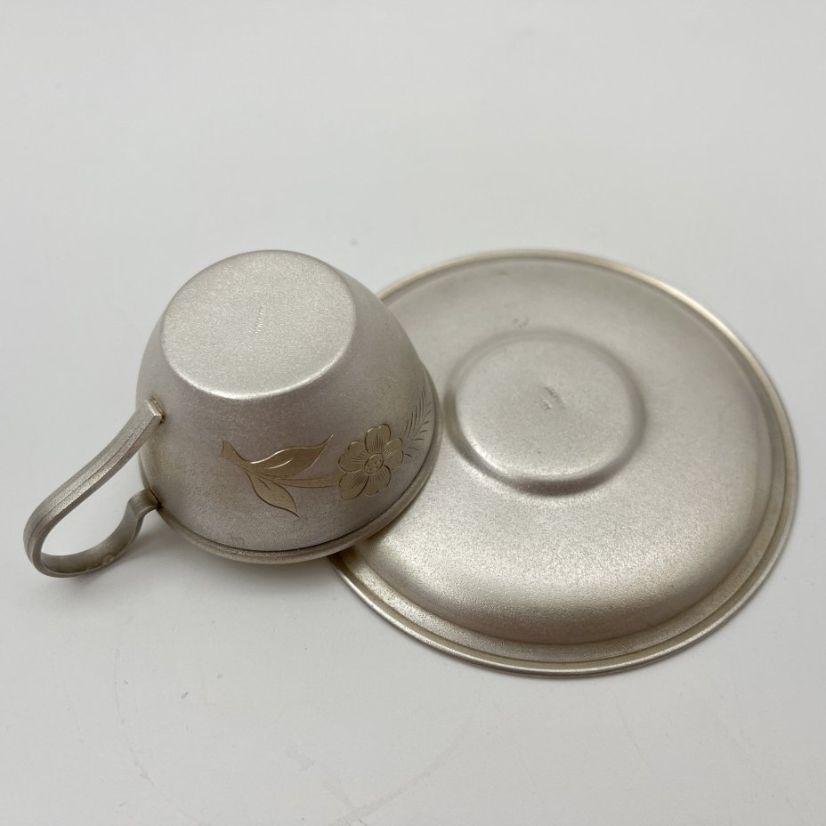 Пара кофейная с цветочным декором, мельхиор (медь-никель), золочение, Мстерская художественная фабрика  «Ювелир», СССР, 1960-1970 гг.