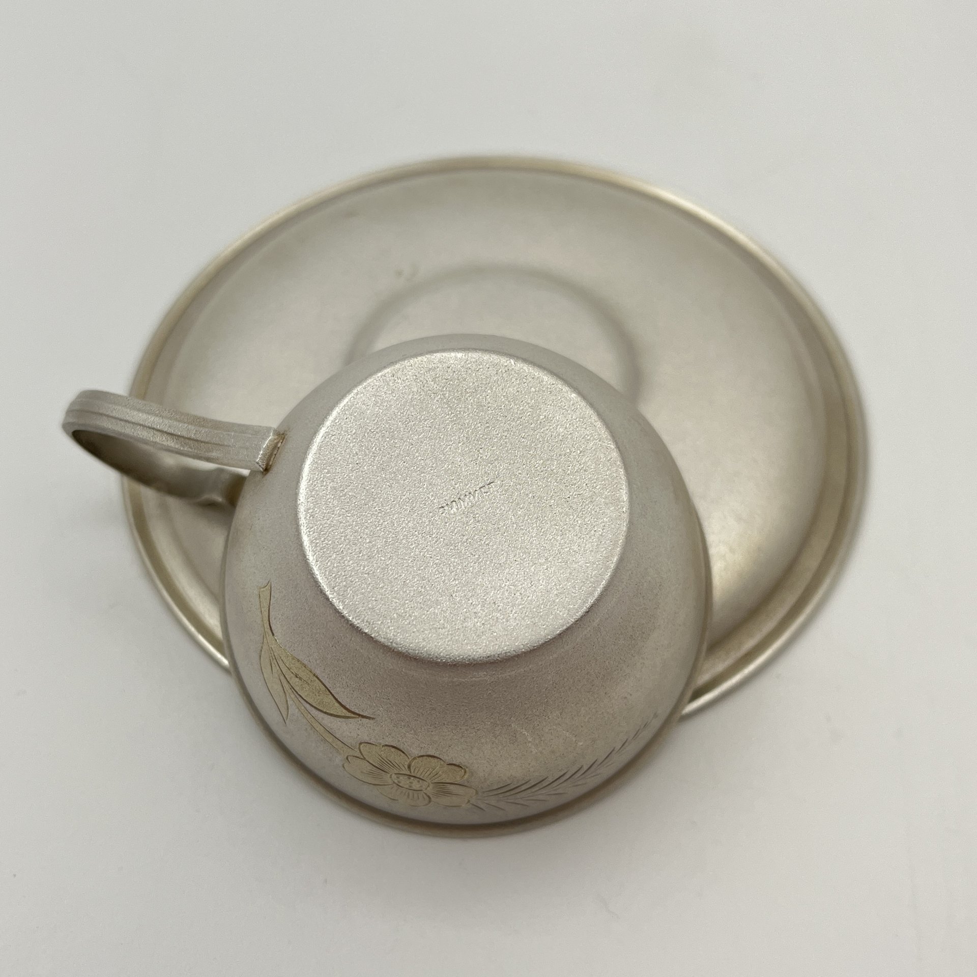 Пара кофейная с цветочным декором, мельхиор (медь-никель), золочение, Мстерская художественная фабрика  «Ювелир», СССР, 1960-1970 гг.