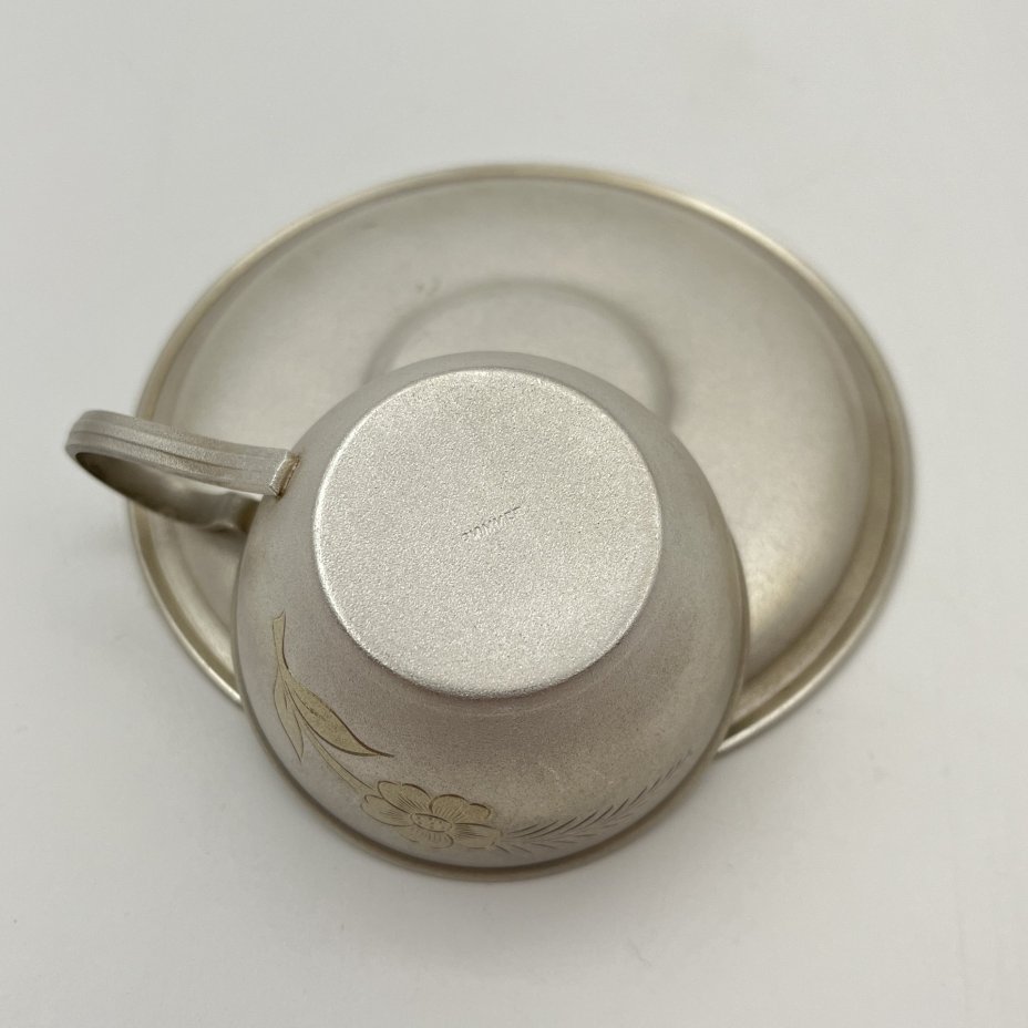 Пара кофейная с цветочным декором, мельхиор (медь-никель), золочение, Мстерская художественная фабрика  «Ювелир», СССР, 1960-1970 гг.