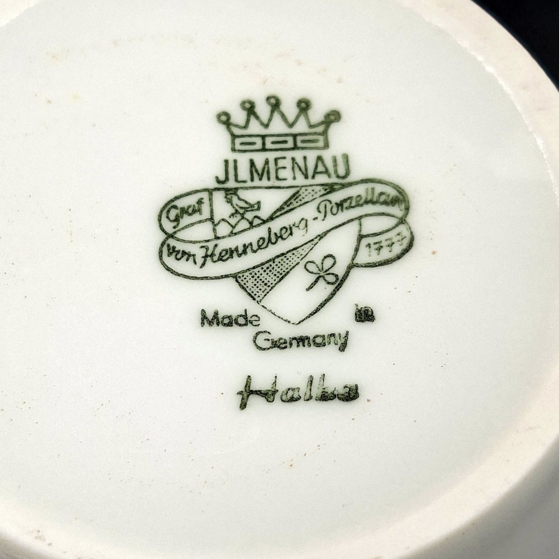 Набор для специй (солонка, перечница, горчичница и хренница) с цветочным декором золотистого цвета, фарфор, деколь, золочение, Graf Von Henneberg Porzellan, 1777 Jlmenau, ГДР, 1973-1977 гг.