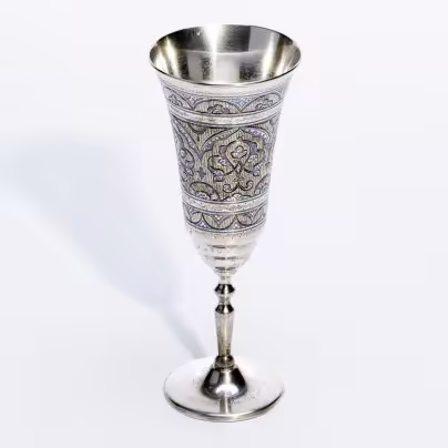 Кубок (бокал) с цветочным декором, серебро 875 пр., чернение, Россия, 1994-2004 гг.