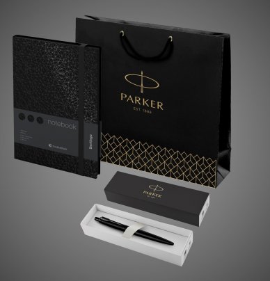 Подарочный набор: Шариковая ручка Parker Jotter XL SE20 Monochrome и Ежедневник недатированный, черный срез, черный., Покрытия: PVD-покрытие, лак, нержавеющая сталь