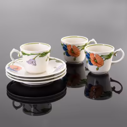 Три чайные пары с рельефным цветочным декором, Villeroy & Boch