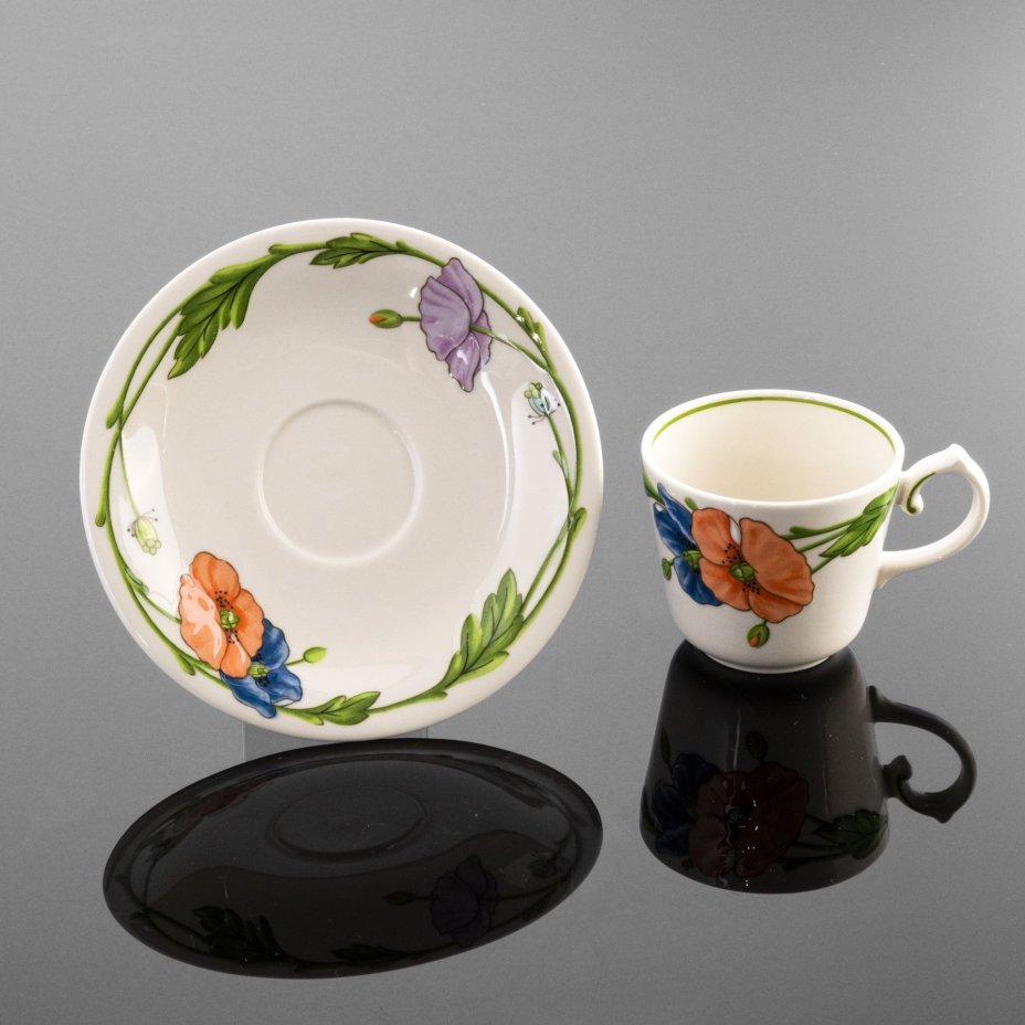 Три чайные пары с рельефным цветочным декором, Villeroy & Boch