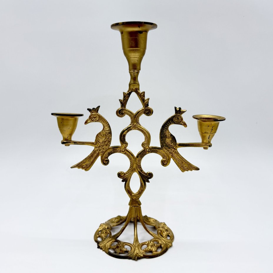 Подсвечник на 3 свечи (трикирий) "Птицы", металл, краска, Азия, 1970-1990 гг.