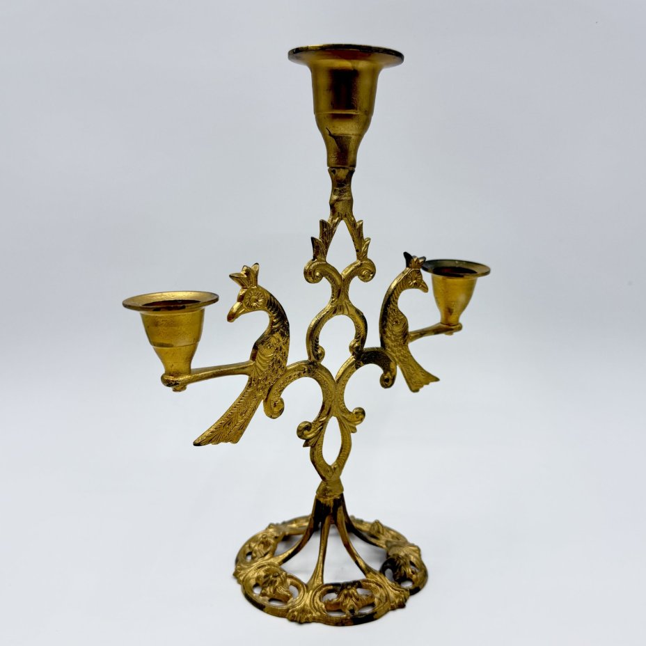 Подсвечник на 3 свечи (трикирий) "Птицы", металл, краска, Азия, 1970-1990 гг.