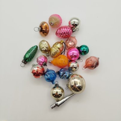 Набор ёлочных игрушек "Малютка", стекло, металл, СССР, 1960-1980 гг.