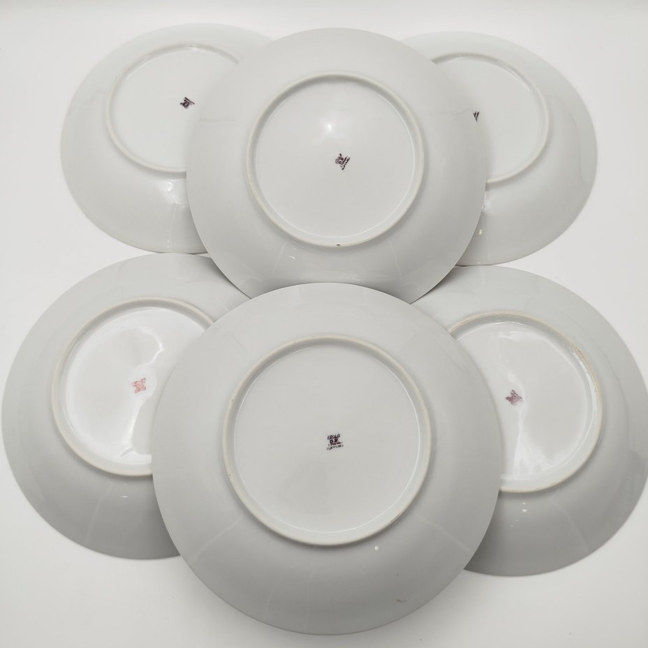 Набор из шести суповых тарелок с цветочным декором в розово-зеленой гамме