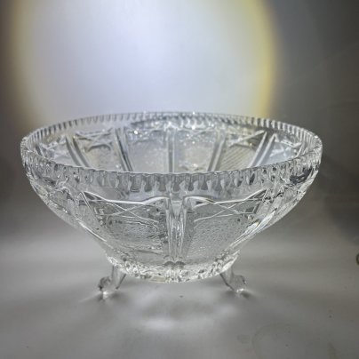 Фруктовница на ножках круглой формы, хрусталь, алмазная грань, СССР, 1970-1990 гг.