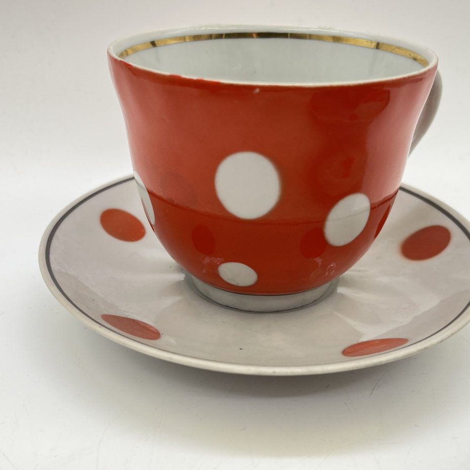 Набор из 2 чайных пар в оранжевый горошек