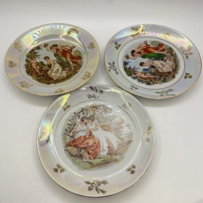 Набор из 3 десертных тарелок из сервиза "Мадонна", фарфор, деколь, люстр, золочение, Kahla, ГДР, 1960-1980 гг.