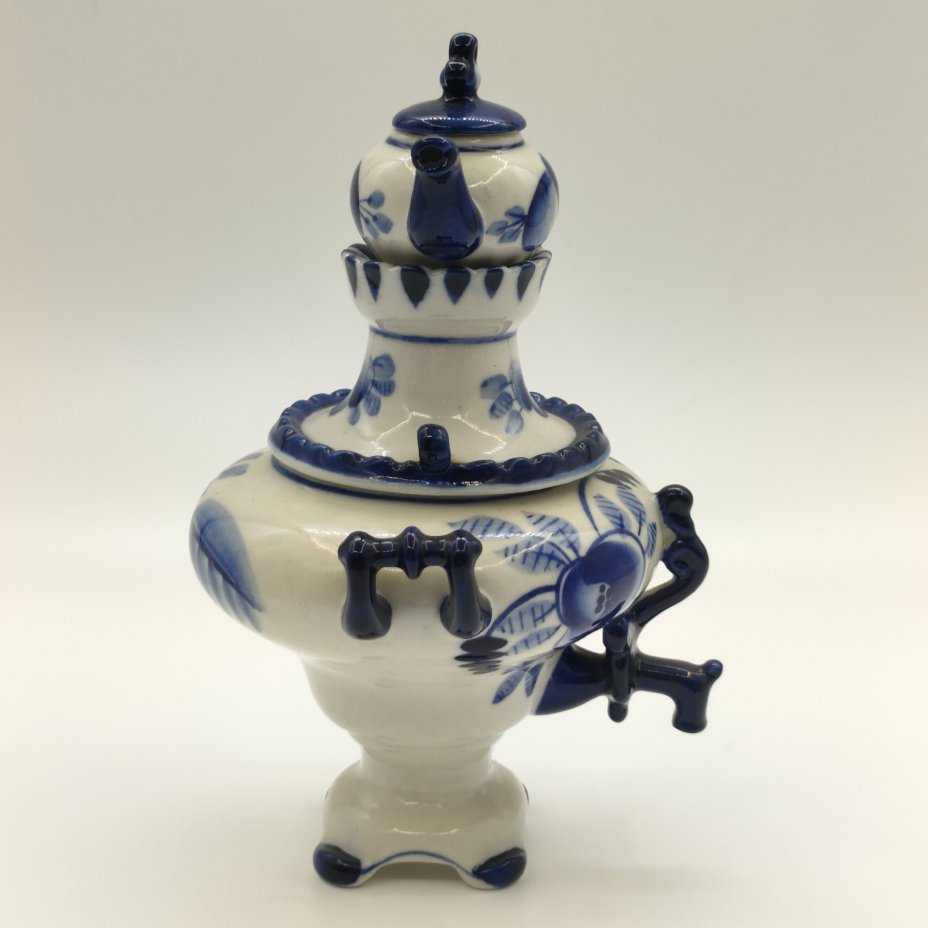 Самовар декоративный с миниатюрным чайником, фарфор, роспись, Объединение «Гжель», СССР, 1972-1985 гг.