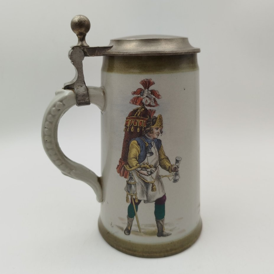 Кружка пивная с крышкой "Горожане", керамика, деколь, металл, Германия, 1970-1990 гг.