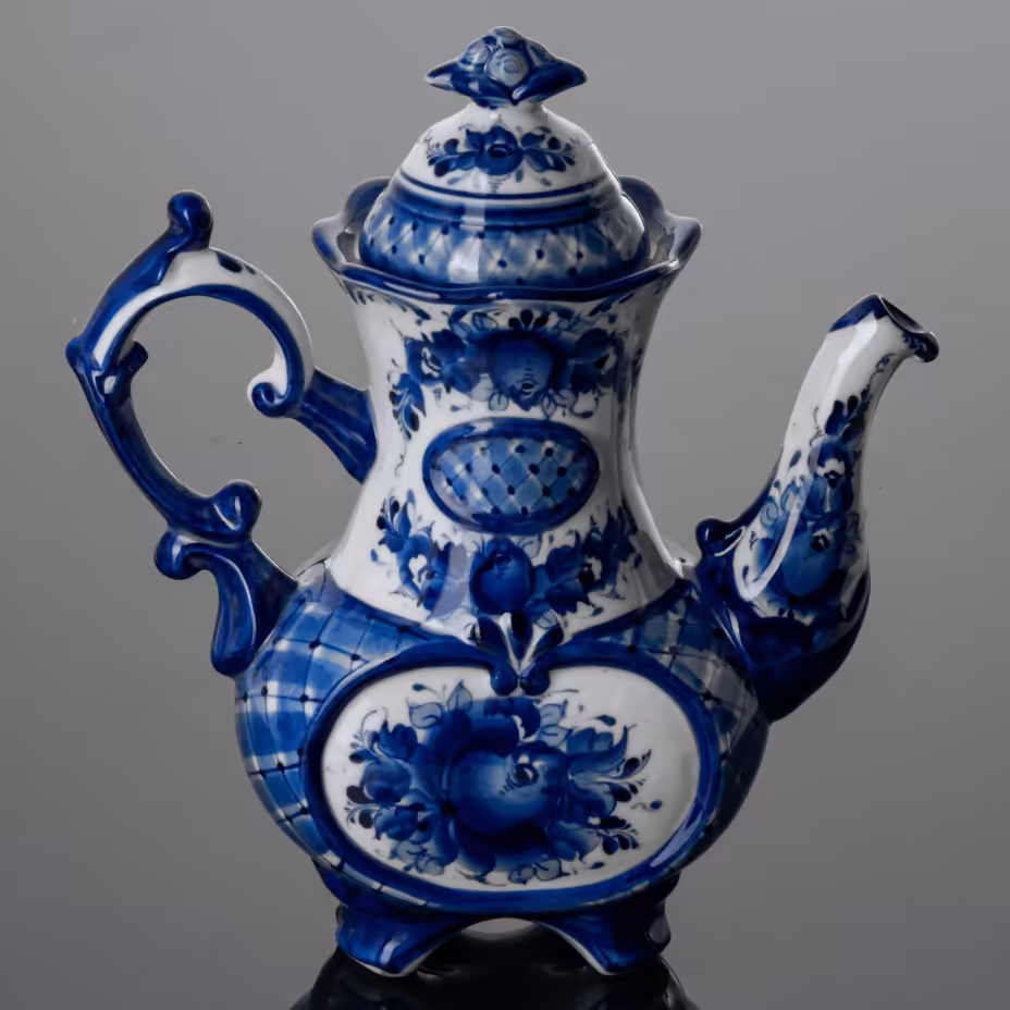 Кофейник с цветочным декором, Мастерская Гжель