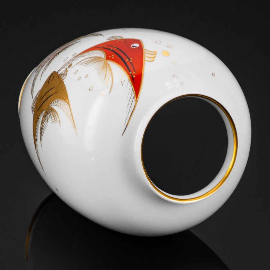 Ваза с изображением рыб, фарфор, крытье, роспись, золочение, Schaubach-Kunst, Wallendorf, Германия, 1953-1962 гг.