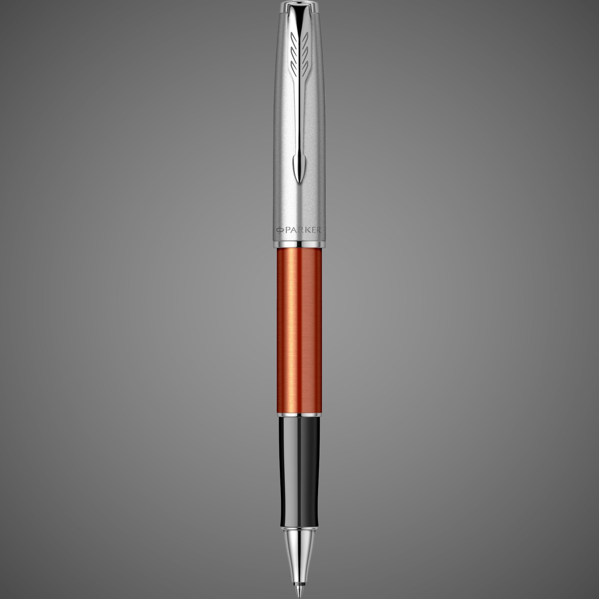 Ручка-роллер Parker Sonnet Essentials Orange SB Steel CT, цвет чернил black,перо: F, в подарочной упаковке., Металлы: нержавеющая сталь, палладий, пластик