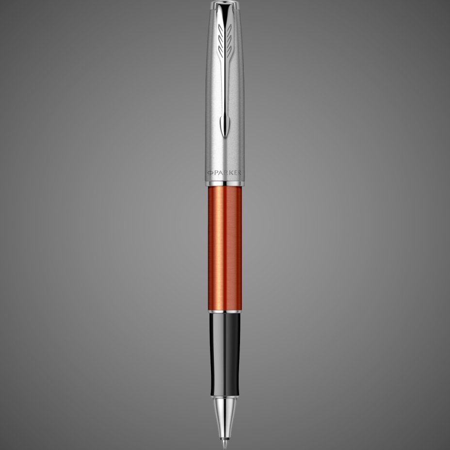 Ручка-роллер Parker Sonnet Essentials Orange SB Steel CT, цвет чернил black,перо: F, в подарочной упаковке., Металлы: нержавеющая сталь, палладий, пластик