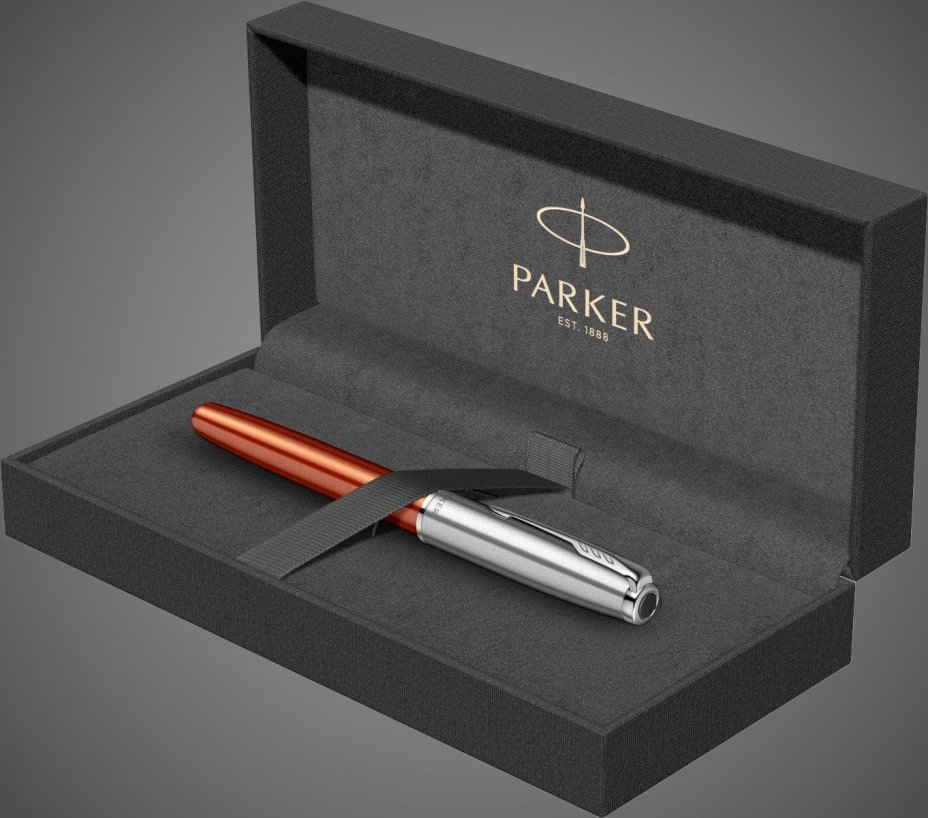 Ручка-роллер Parker Sonnet Essentials Orange SB Steel CT, цвет чернил black,перо: F, в подарочной упаковке., Металлы: нержавеющая сталь, палладий, пластик