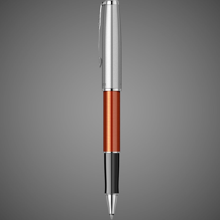 Ручка-роллер Parker Sonnet Essentials Orange SB Steel CT, цвет чернил black,перо: F, в подарочной упаковке., Металлы: нержавеющая сталь, палладий, пластик