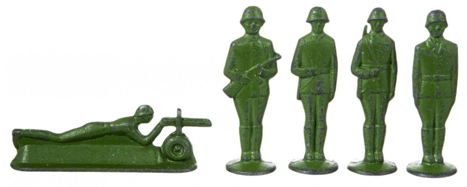 Набор оловянных солдат (7 штук) в подборе, олово, краска, СССР, 1970-1990 гг.