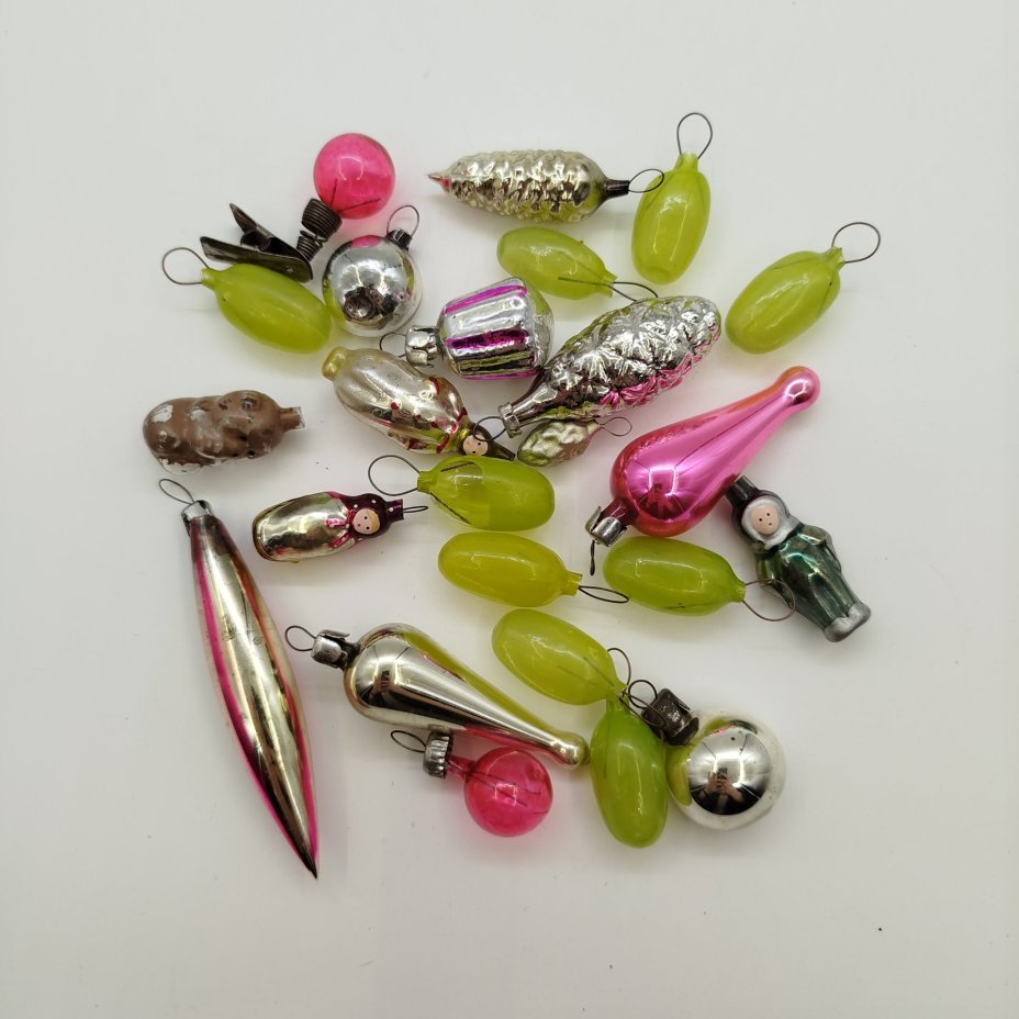 Набор ёлочных игрушек "Малютка", стекло, металл, СССР, 1960-1980 гг.