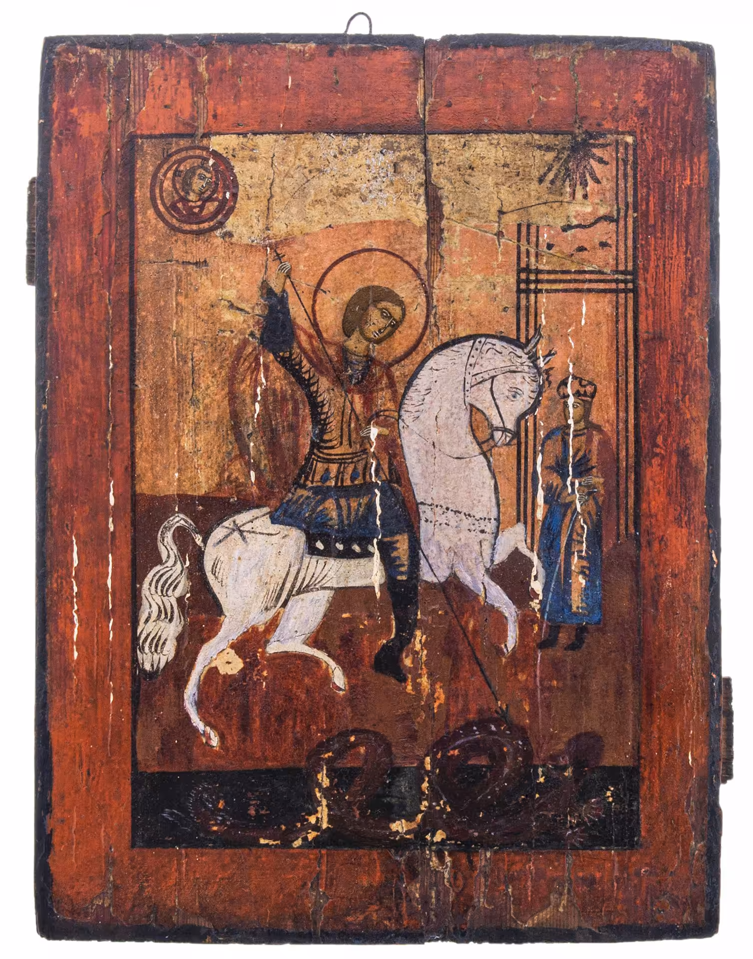 Икона "Святой Великомученик Георгий Победоносец" ("Чудо Георгия о змие"), дерево, темпера, Российская империя, 1850-1900 гг.