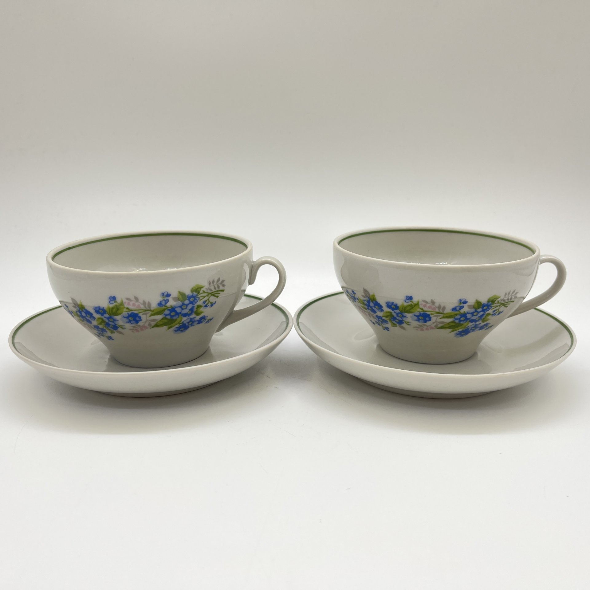 Набор из 2-х чайных пар с цветочным декором (в подборе), фарфор, деколь, Дулевский фарфоровый завод (Дулёво), Россия, 1993 г.