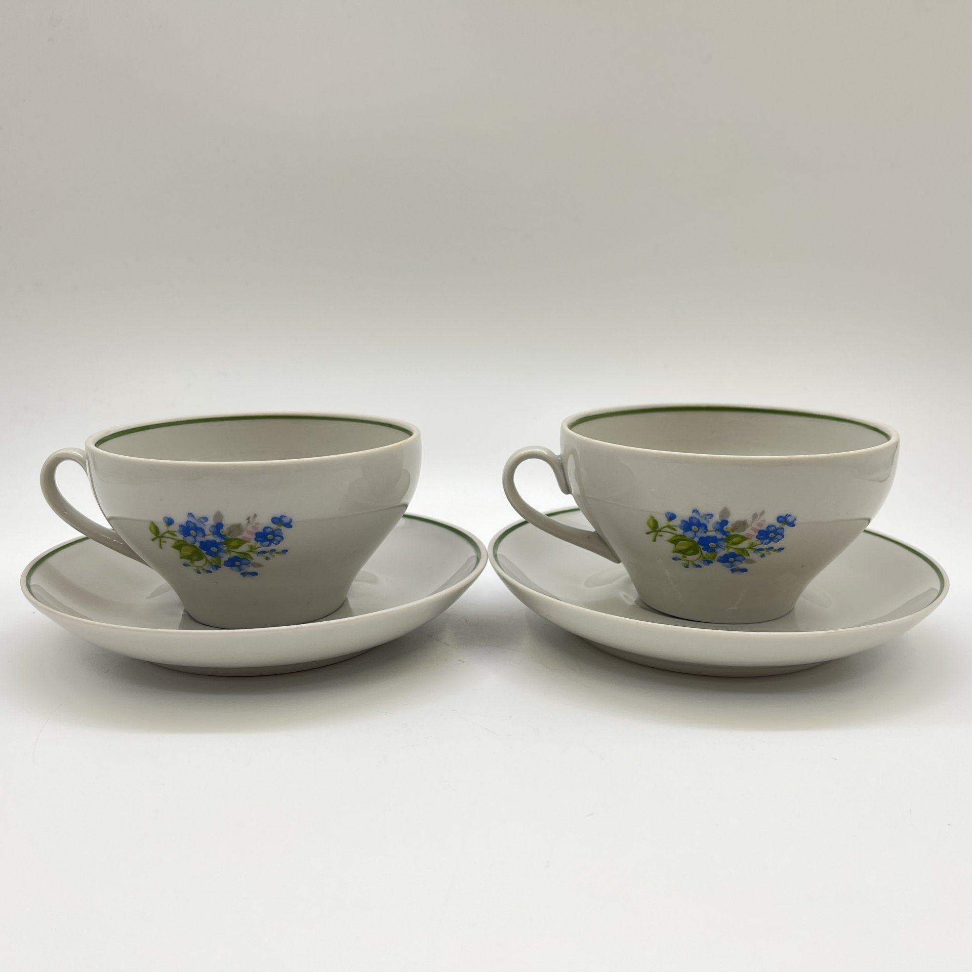 Набор из 2-х чайных пар с цветочным декором (в подборе), фарфор, деколь, Дулевский фарфоровый завод (Дулёво), Россия, 1993 г.