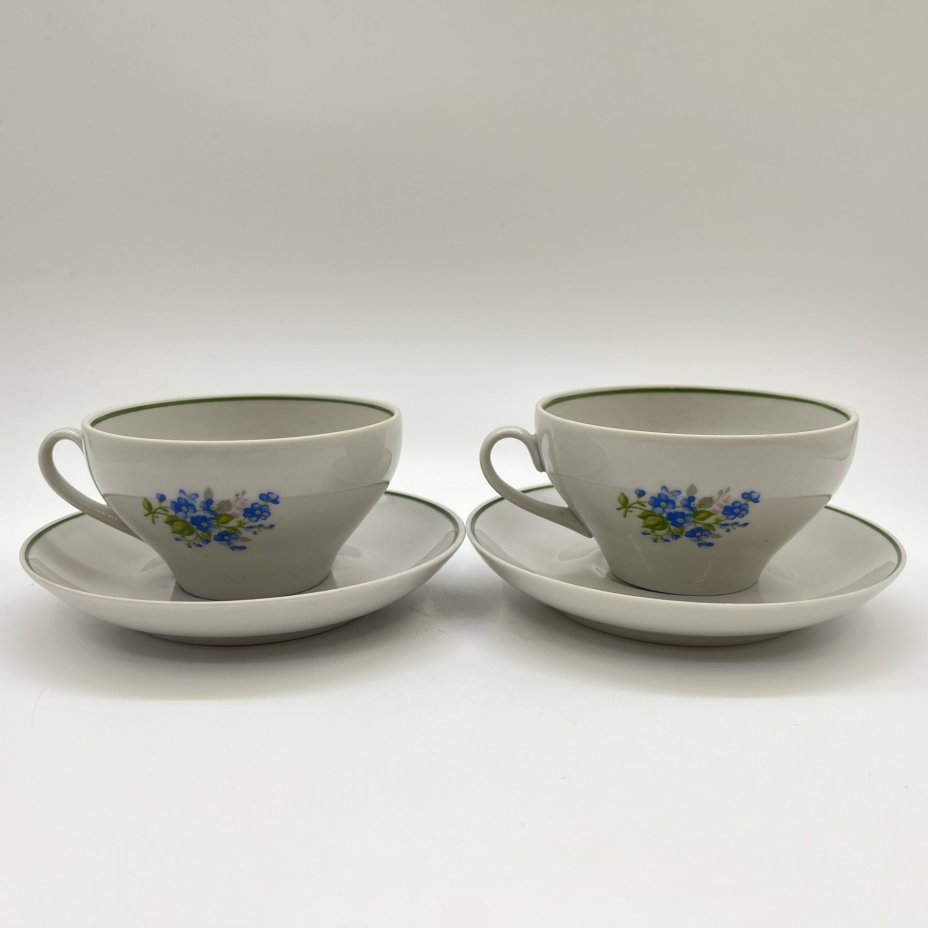 Набор из 2-х чайных пар с цветочным декором (в подборе), фарфор, деколь, Дулевский фарфоровый завод (Дулёво), Россия, 1993 г.