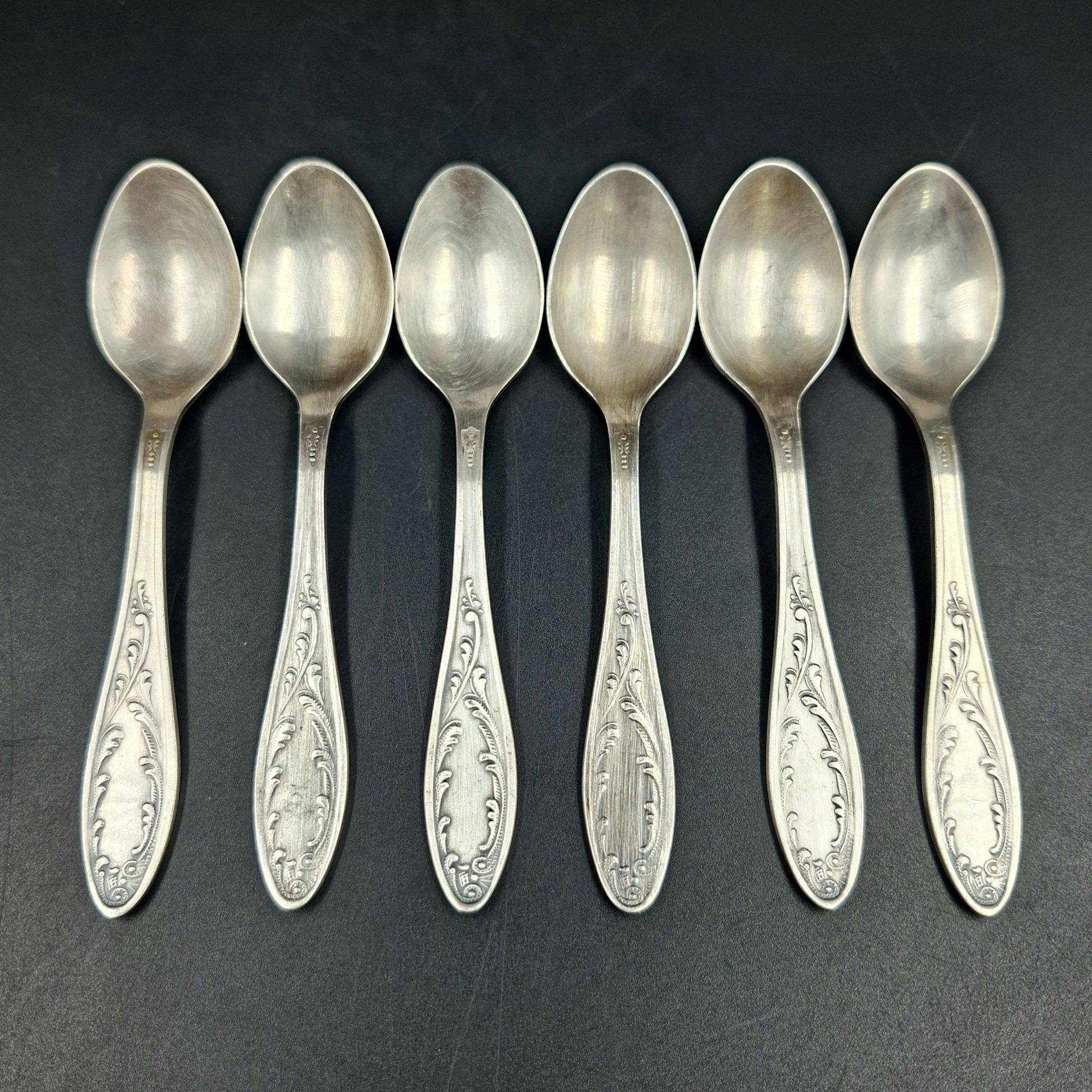 Набор из шести кофейных ложек "Пламя", мНЦ (медь-никель-цинк), Кольчугинский завод цветных металлов, СССР, 1960-1990 гг.