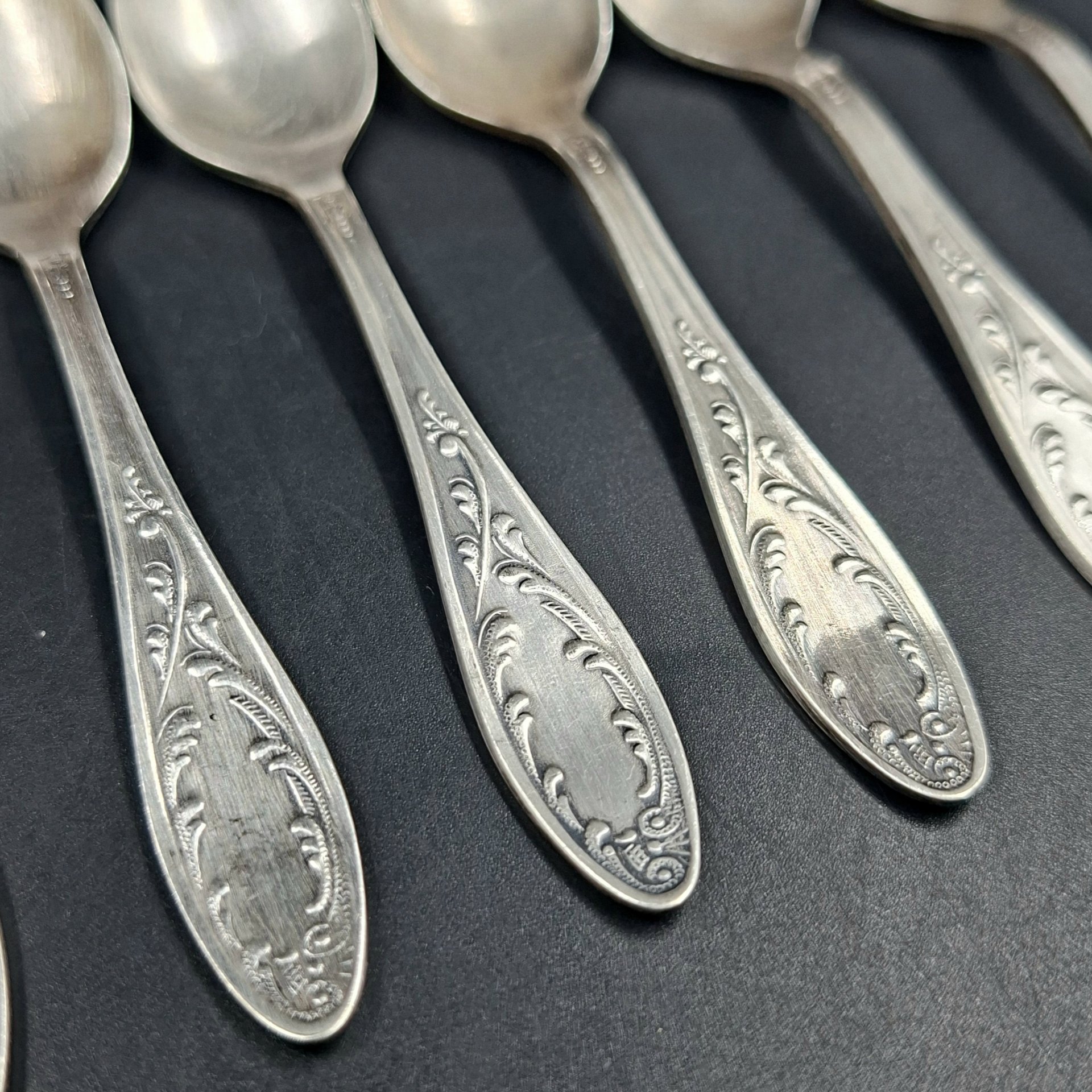 Набор из шести кофейных ложек "Пламя", мНЦ (медь-никель-цинк), Кольчугинский завод цветных металлов, СССР, 1960-1990 гг.