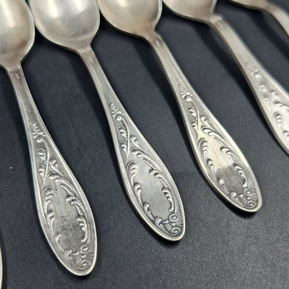 Набор из шести кофейных ложек "Пламя", мНЦ (медь-никель-цинк), Кольчугинский завод цветных металлов, СССР, 1960-1990 гг.