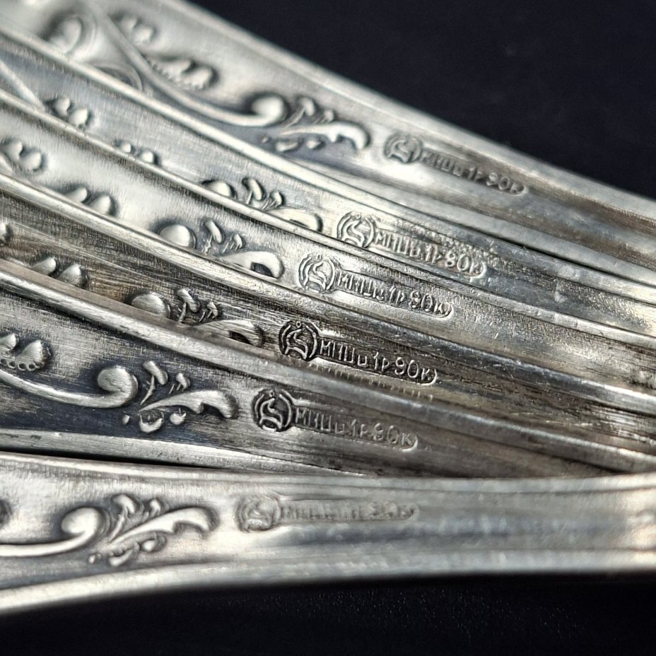 Набор из шести кофейных ложек "Пламя", мНЦ (медь-никель-цинк), Кольчугинский завод цветных металлов, СССР, 1960-1990 гг.