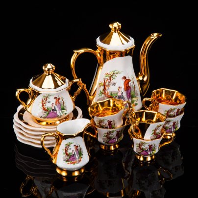 Сервиз кофейный "Мадонна" на 6 персон (15 предметов), Doganay Ceramic, керамика, глазурь, деколь, золочение, Турция, 1990-2010 гг.