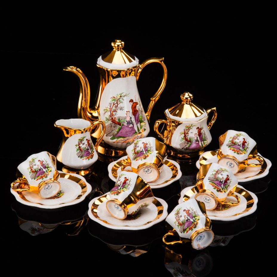 Сервиз кофейный "Мадонна" на 6 персон (15 предметов), Doganay Ceramic, керамика, глазурь, деколь, золочение, Турция, 1990-2010 гг.