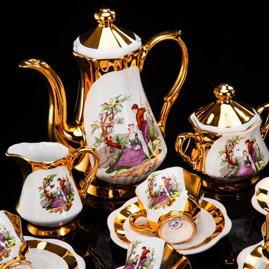 Сервиз кофейный "Мадонна" на 6 персон (15 предметов), Doganay Ceramic, керамика, глазурь, деколь, золочение, Турция, 1990-2010 гг.
