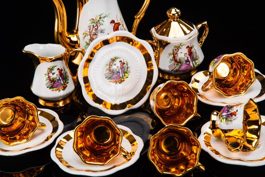 Сервиз кофейный "Мадонна" на 6 персон (15 предметов), Doganay Ceramic, керамика, глазурь, деколь, золочение, Турция, 1990-2010 гг.