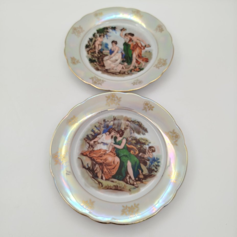 Набор из 6-ти десертных тарелок "Мадонна", фарфор, деколь, люстр, золочение, Kahla, ГДР, 1968-1987 гг.